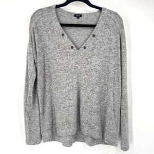 Rails Women's Knit V-Neck Long Sleeve Pullover Sweater Leigh Melange Gray Medium